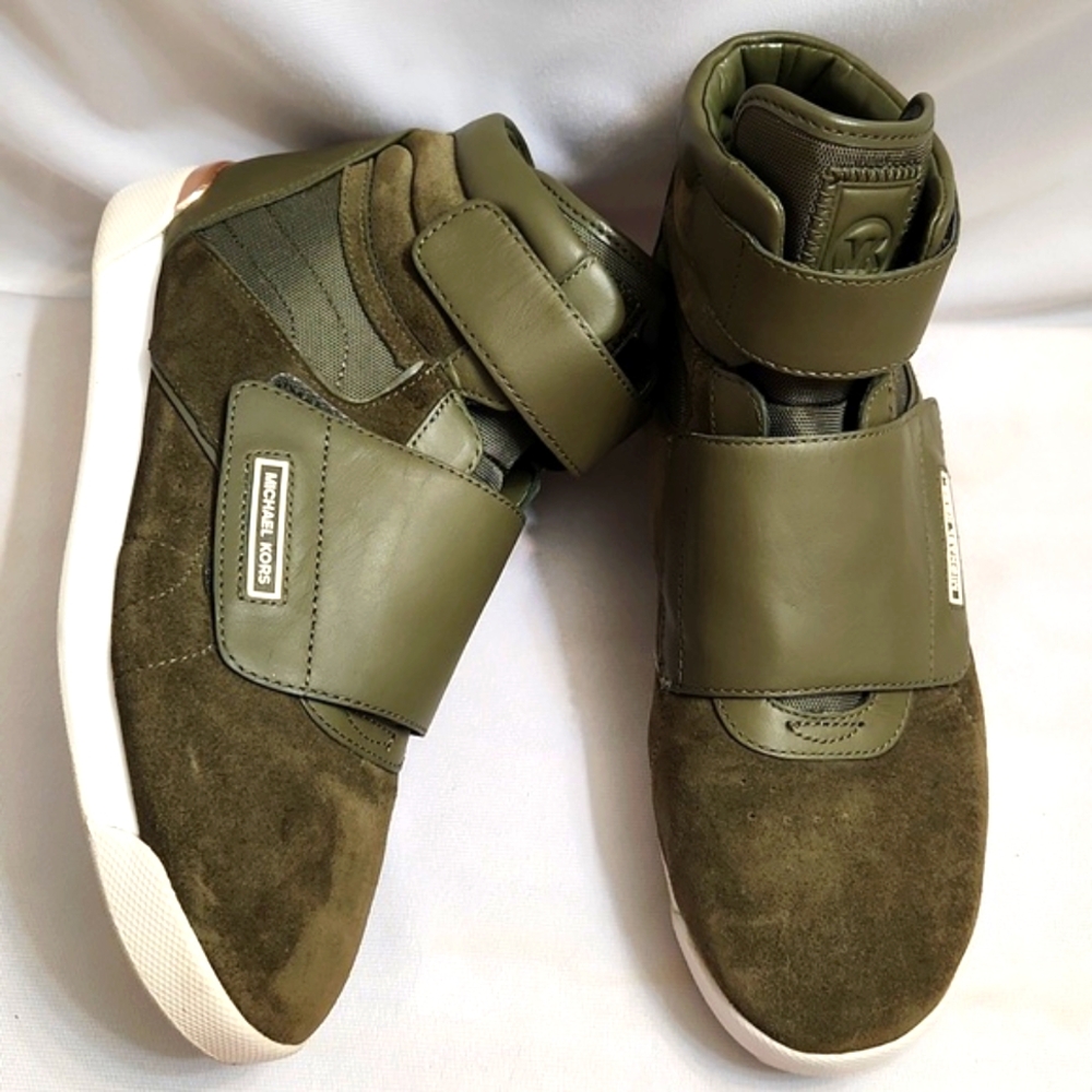 Michael Michael Kors Addie High-top Leather Olive Gold Sneakers (W Size 7.5) - Picture 5 of 16